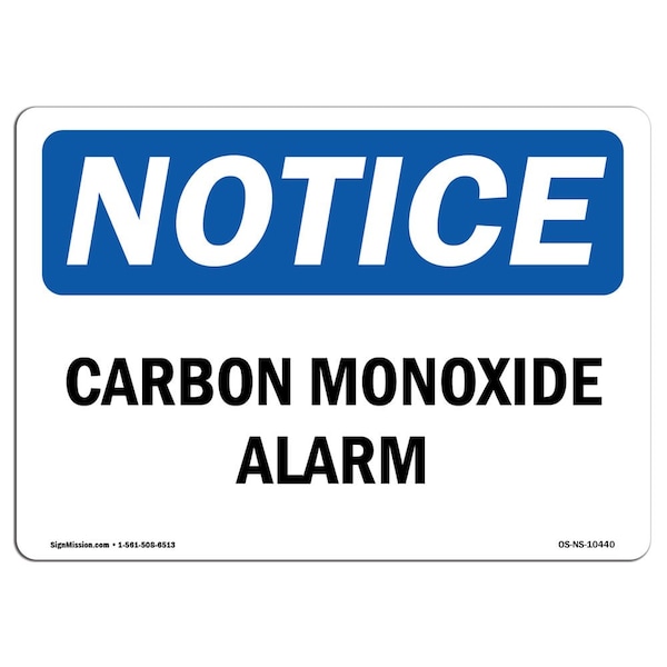 Safety Sign, OSHA Notice, 3.5" Height, Carbon Monoxide Alarm Sign, Landscape, 10PK